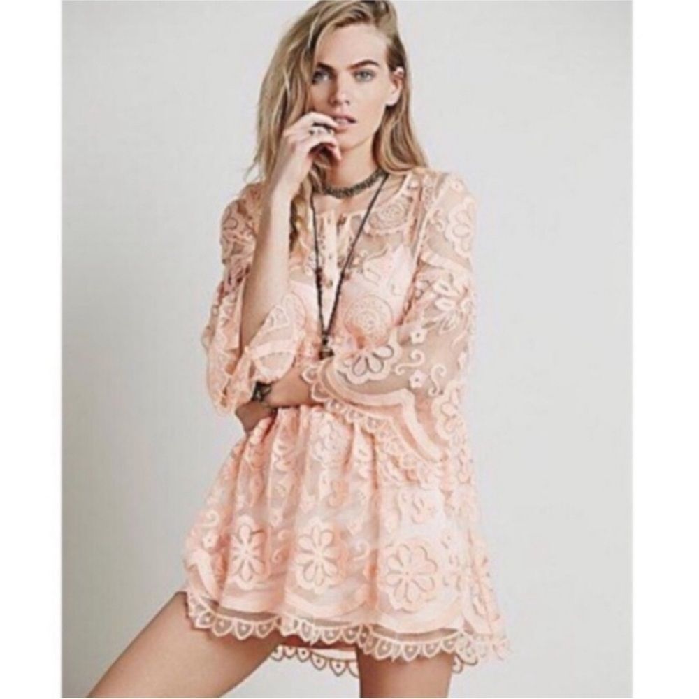 Jen’s Pirate Booty for Free People Peach Lace El Solo Mini Dress